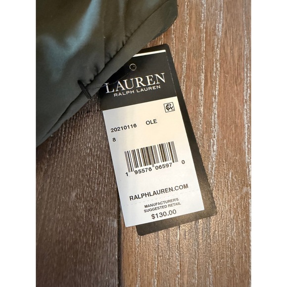 Lauren Ralph Lauren Belted One Piece Swimsuit Womens Olive Green Size 8 NEW - Picture 2 of 7